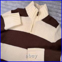 J. Crew Sweater Mens Medium Beige Brown Rugby Striped Wool Chunky Knit Mock Neck