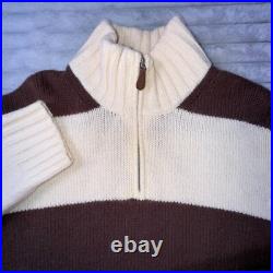 J. Crew Sweater Mens Medium Beige Brown Rugby Striped Wool Chunky Knit Mock Neck