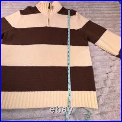 J. Crew Sweater Mens Medium Beige Brown Rugby Striped Wool Chunky Knit Mock Neck