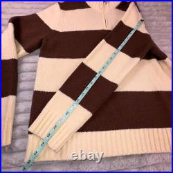 J. Crew Sweater Mens Medium Beige Brown Rugby Striped Wool Chunky Knit Mock Neck