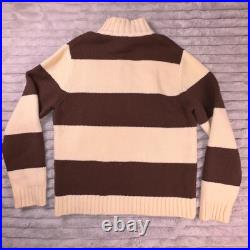 J. Crew Sweater Mens Medium Beige Brown Rugby Striped Wool Chunky Knit Mock Neck