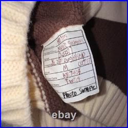 J. Crew Sweater Mens Medium Beige Brown Rugby Striped Wool Chunky Knit Mock Neck