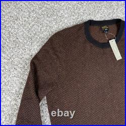J Crew Sweater Mens Medium Brown Cashmere Crewneck Jacquard Herringbone