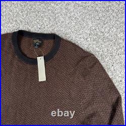 J Crew Sweater Mens Medium Brown Cashmere Crewneck Jacquard Herringbone