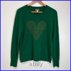 J. Crew Sweater Women Medium Cashmere Heart Metallic Sparkle Side Slit Retro Core