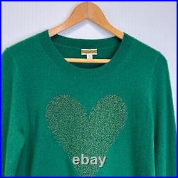 J. Crew Sweater Women Medium Cashmere Heart Metallic Sparkle Side Slit Retro Core