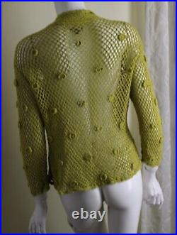 J. Jill Sz M Pistachio Green Hand-Crochet Quirky Art-Wear Knit Sweater Cardigan
