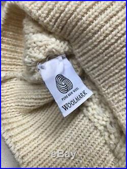 J Press Cable knit Sweater Medium M White Cream Made In Ireland 100% Wool