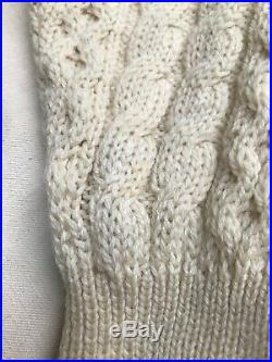 J Press Cable knit Sweater Medium M White Cream Made In Ireland 100% Wool