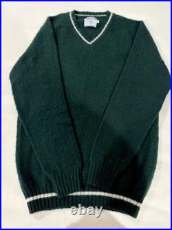 J Press Shaggy Dog Shetland V Neck Sweater Trim Fit Size Medium Green