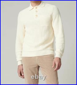 JOES Sweater Mens Medium Cream Pullover Polo Pocket Chunky Knit RUBEN $198