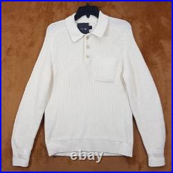 JOES Sweater Mens Medium Cream Pullover Polo Pocket Chunky Knit RUBEN $198