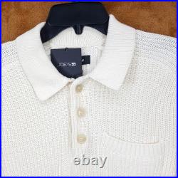 JOES Sweater Mens Medium Cream Pullover Polo Pocket Chunky Knit RUBEN $198