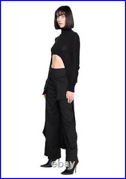 JONNY COTA© Cape Sweater in Black Cotton Hi-Low Midriff Drama Mock Neck Festival