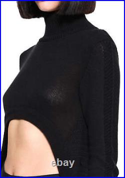 JONNY COTA© Cape Sweater in Black Cotton Hi-Low Midriff Drama Mock Neck Festival