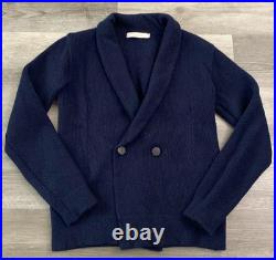 Jack Coke Shawl Collar Wool Knit Cardigan Shacket Sweater Navy Blue Rib Medium