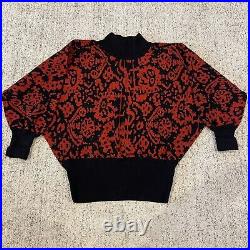 Jaeger Vintage 80s 100% Wool Abstract Black Red Oversized Sweater M/L