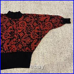 Jaeger Vintage 80s 100% Wool Abstract Black Red Oversized Sweater M/L