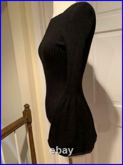Jean Paul Gaultier Black Ribbed Wool Sweater Top Florentine Neck Bell Sleeves Me