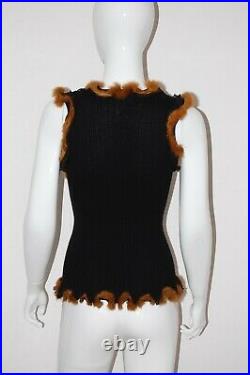 Jean Paul Gaultier Cardigan Sweater Wool Knit Rabbit Fur Trim