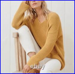 Jenni Kayne Cotton Cabin Knit Pullover Sweater Oversized Mustard Yellow Size Med