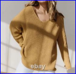 Jenni Kayne Cotton Cabin Knit Pullover Sweater Oversized Mustard Yellow Size Med Jenni Kayne Cotton Cabin Knit Pullover Sweater Oversized Mustard Yellow Size Med