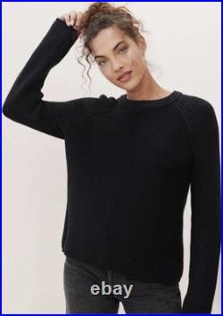 Jenni Kayne Cotton Fisherman Sweater Crewneck Medium Black