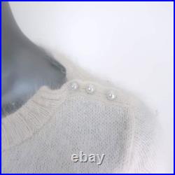 Jenni Kayne Pearl-Embellished Crewneck Sweater Cream Angora-Blend Size Medium