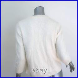 Jenni Kayne Pearl-Embellished Crewneck Sweater Cream Angora-Blend Size Medium