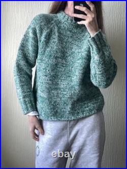 Jigsaw Wool Jumper Green Marl Speckled Chunky Crew Neck Size M