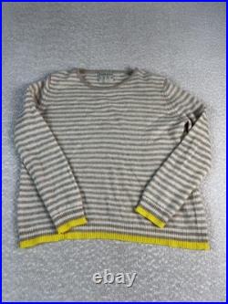 Jumper 1234 Sweater Womens Medium Beige Stripe Crewneck Cashmere Yellow Trim