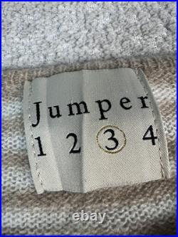 Jumper 1234 Sweater Womens Medium Beige Stripe Crewneck Cashmere Yellow Trim