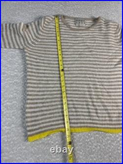 Jumper 1234 Sweater Womens Medium Beige Stripe Crewneck Cashmere Yellow Trim