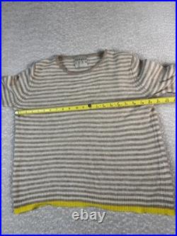 Jumper 1234 Sweater Womens Medium Beige Stripe Crewneck Cashmere Yellow Trim