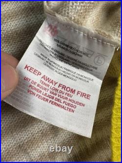 Jumper 1234 Sweater Womens Medium Beige Stripe Crewneck Cashmere Yellow Trim