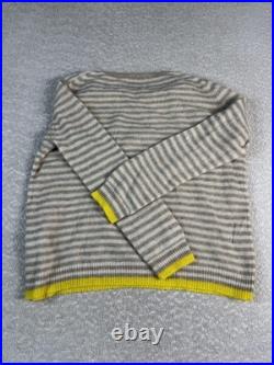 Jumper 1234 Sweater Womens Medium Beige Stripe Crewneck Cashmere Yellow Trim