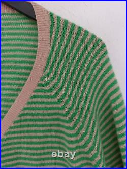 Jumper 1234 Women's Cardigan M Green Striped 100% Cashmere V-Neck Cardigan
