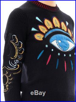 KENZO Black Lotus Eye Embroidered Sweater Size Large EUC Worn once