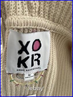 Kerri Rosenthal Shrug Sweater Women Ivory Knit Preppy Smiley Face Sz M NWT