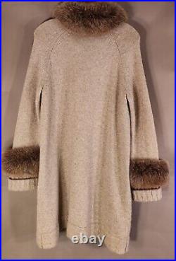 Kinross Wool Cashmere Fox Fur Collar Sweater Jacket Cardigan