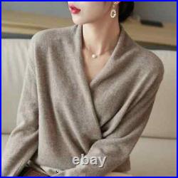 Knitted Pullover Women Sweater Casual Versatile Loose Long Sleeve V-Neck Tops