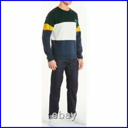 LACOSTE Mens Blue White & Green Colourblock Crew Neck Sweater Medium BNWT