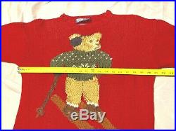 LIMITED POLO Ralph Lauren Red Big Ski Bear Hand Knit Sweater Medium Vintage