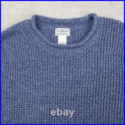 LL Beans Mens Sweater Medium Blue Heather Roll Neck 100% Organic Cotton