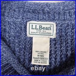 LL Beans Mens Sweater Medium Blue Heather Roll Neck 100% Organic Cotton