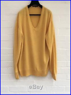 LORO PIANA Yellow Knit V-Neck PURE CASHMERE Sweater Jumper I 54 US 44 XXL