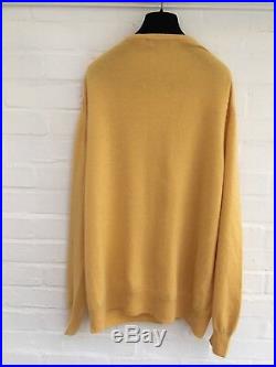 LORO PIANA Yellow Knit V-Neck PURE CASHMERE Sweater Jumper I 54 US 44 XXL