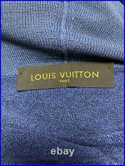 LOUIS VUITTON Blue Hooded Sweater Size M Men's Cotton Silk LV Logo Pullover