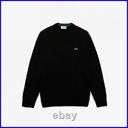 Lacoste Black Wool V-Neck Sweater Jumper Mens Size M Medium BNWT 100% Wool