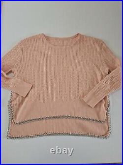 Ladies Jumper Unbranded Size M Long Sleeve Metal Chain Fringe Peach 4789